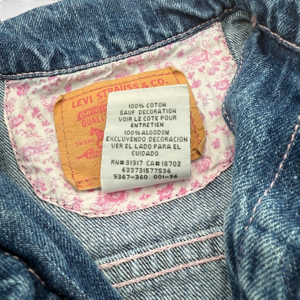 My 1st Levi's Denim Jean Jacket Trucker Pink Floral Vintage Y2K Kidcore Baby 18M - Picture 6 of 14